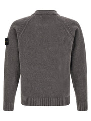 Back view of the Stone Island Gray Cotton Cardigan for Men | Gray, showcasing the textured mouliné cotton knit, raglan construction, and comfortable ribbed hem. This Stone Island Cardigan for Men is New with tags and in-stock in Gray and sizes L, M, XL, and XXL; 13879, 79680700467, Cardigans - Sweaters - Clothing, Clothing, Discount_30-39, Men, Stone Island, Sweaters - Clothing.