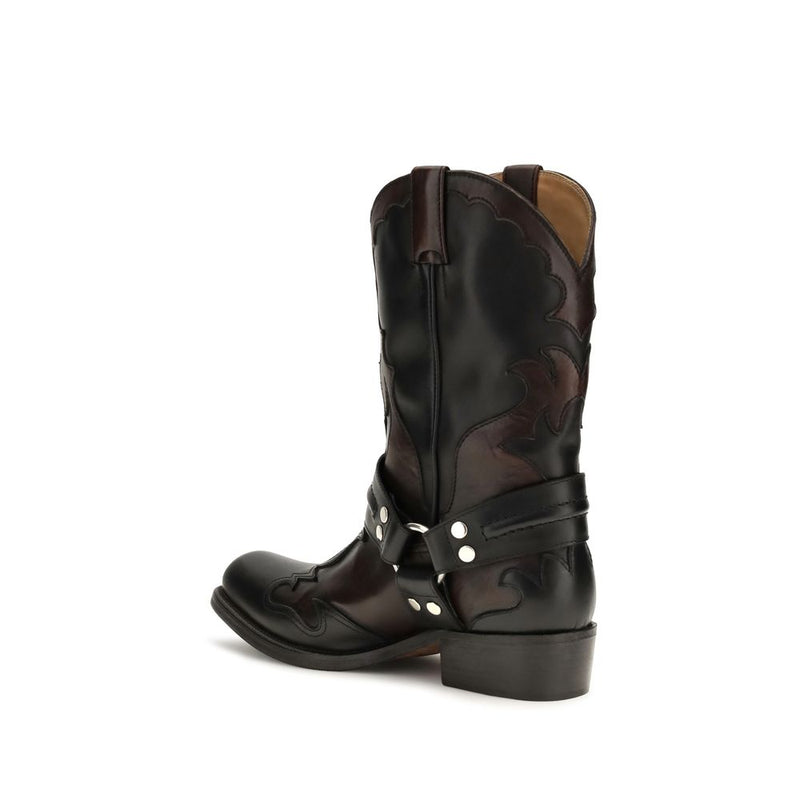 Versace Black Calf Leather Bos Taurus Ankle Boots