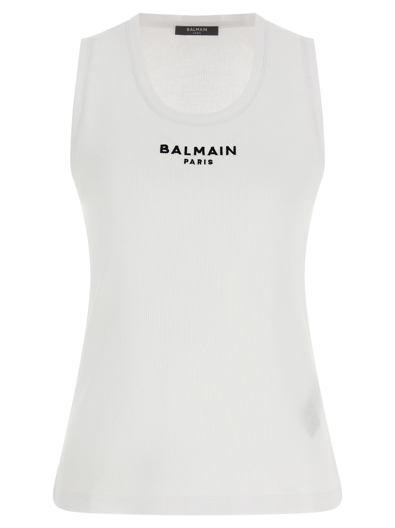 Balmain White Cotton Sleeveles T-Shirt