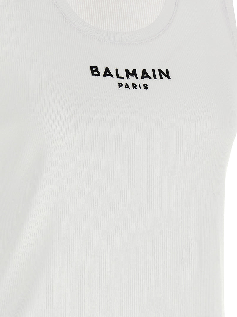 Balmain White Cotton Sleeveles T-Shirt