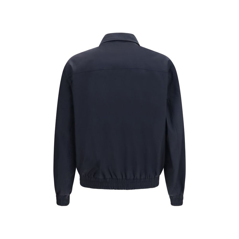 Brunello Cucinelli Blue Silk Biker Jacket