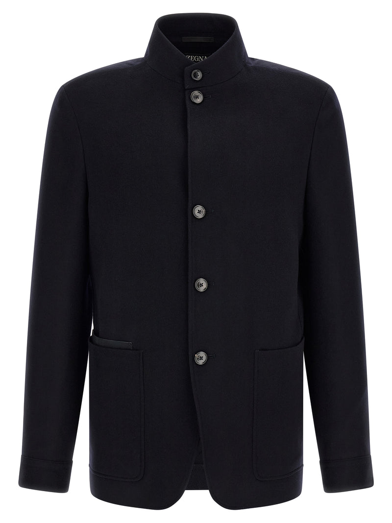 ZEGNA Blue Cashmere Full-Length Jacket