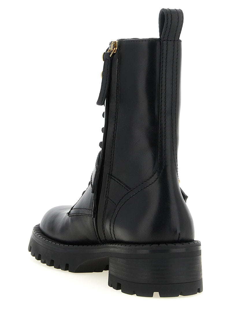 Versace Black Calfskin Lace-Up Boots