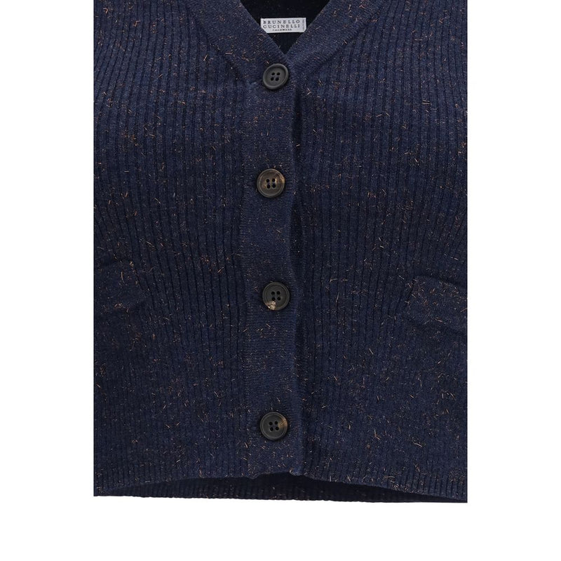 Brunello Cucinelli Blue Cashmere Sleeveles Sweater