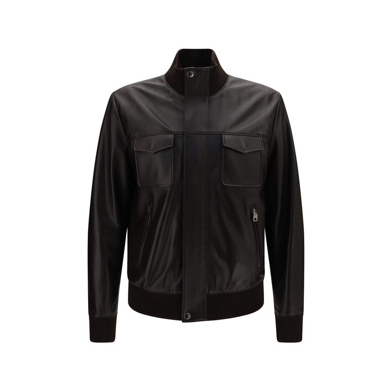 Dolce & Gabbana Brown Lamb Ovis Aries Aries Leather Jacket