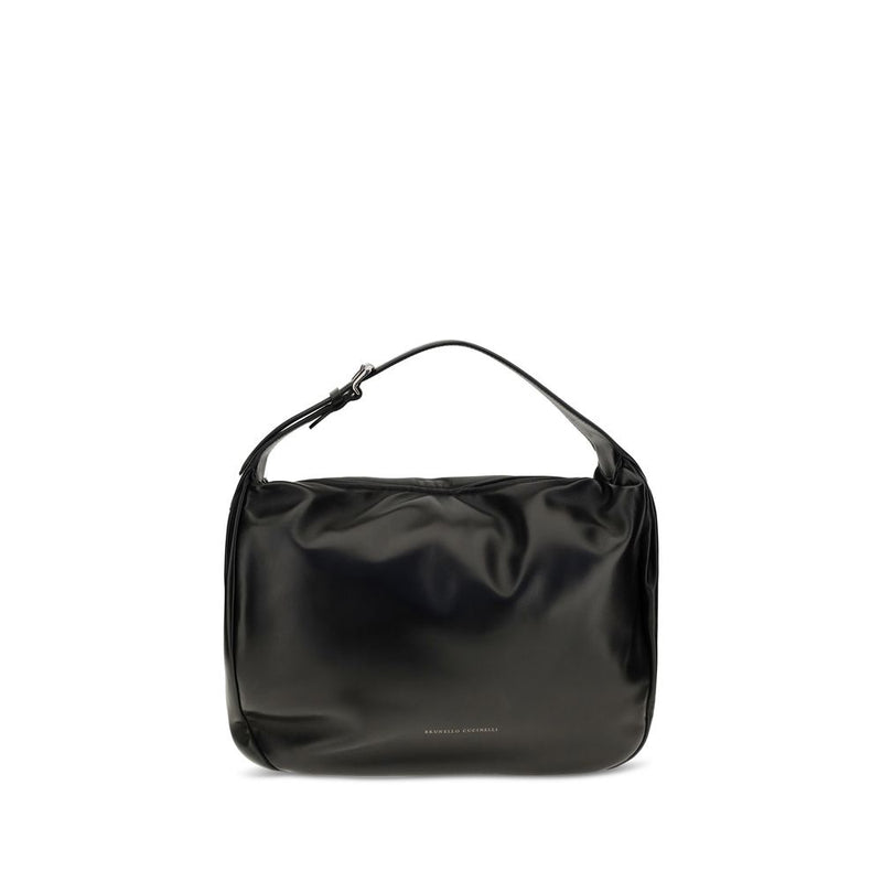 Brunello Cucinelli Black Calf Leather Bos Taurus Shoulder Bag
