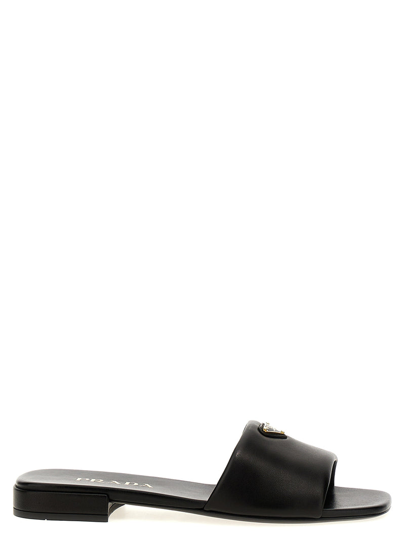 Prada Black Lamb Leather Slides