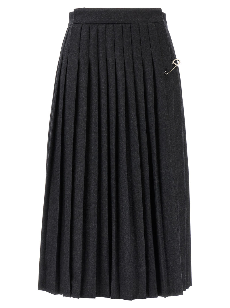 Prada Gray Virgin Wool Midi Skirt
