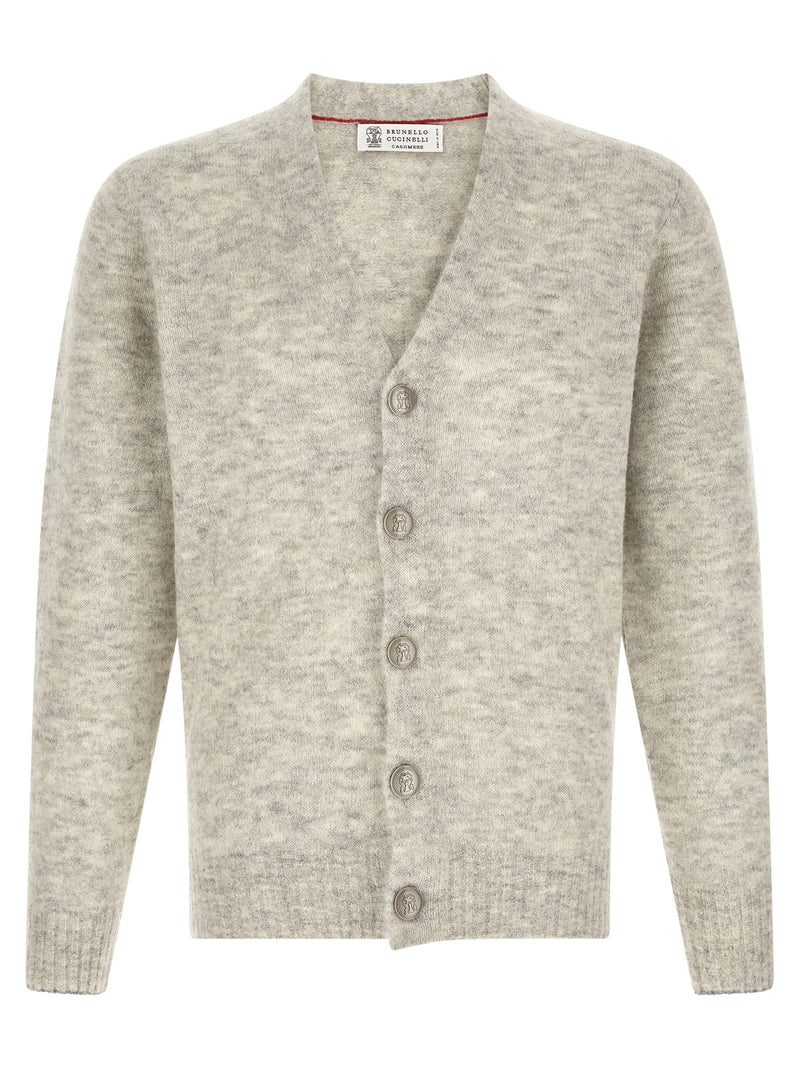 Brunello Cucinelli Gray Alpaca Leather Cardigan