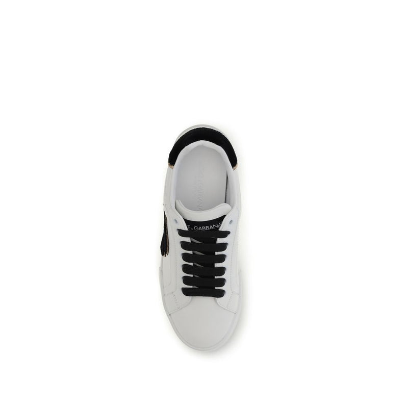 Dolce & Gabbana White Calf Leather Bos Taurus Low Top Sneakers