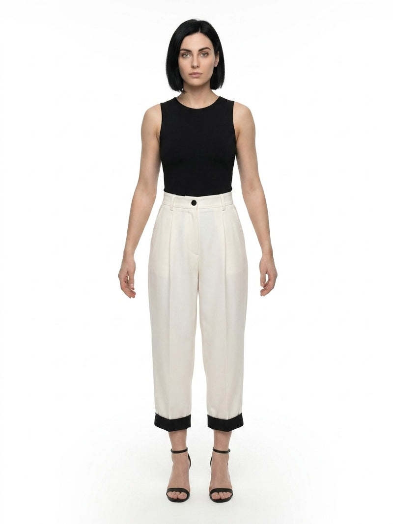 Dolce & Gabbana Black And White Virgin Wool Cropped Pants