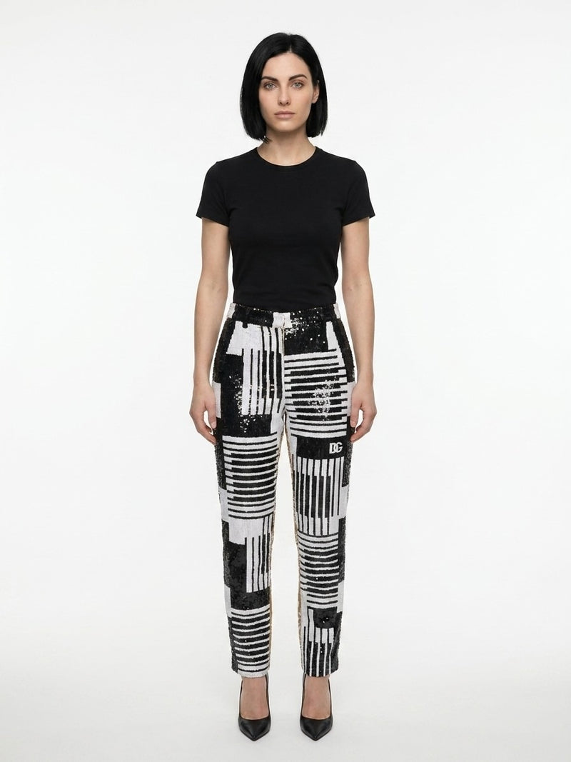 Dolce & Gabbana Black And White Polyamide Pants