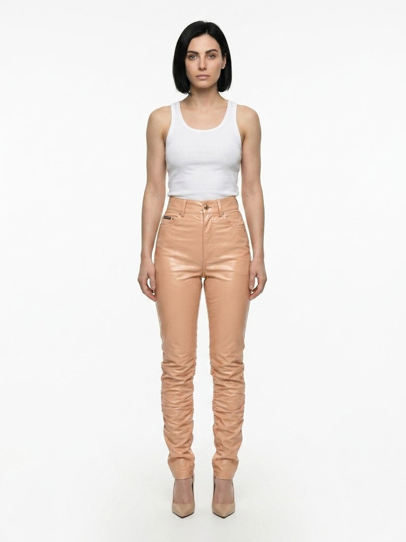 Dolce & Gabbana Beige Leather Pants
