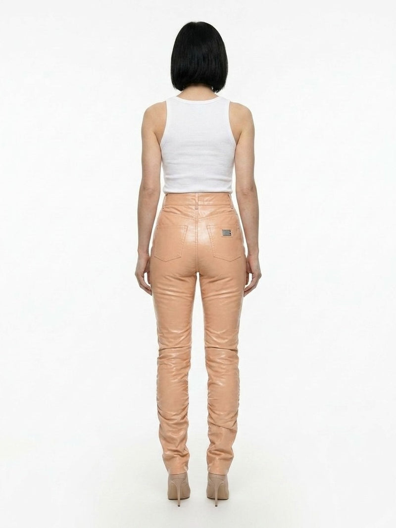 Dolce & Gabbana Beige Leather Pants
