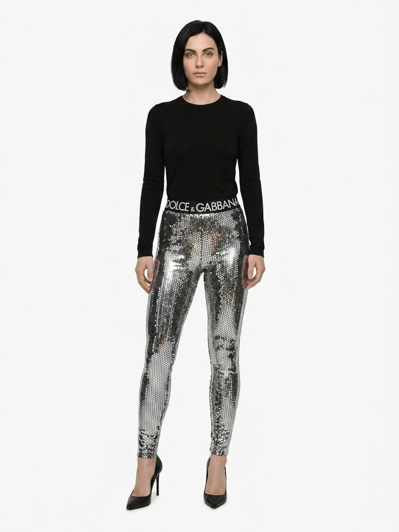 Dolce & Gabbana Silver Cotton Leggings