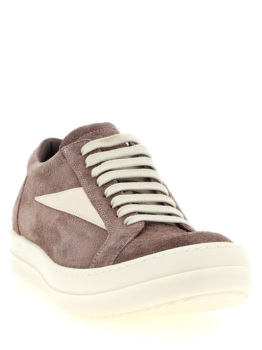 Rick Owens Vintage Sneaks Purple Suede Low Top Sneakers for Men, front three-quarter view showcasing Rick Owens Sneakers for Men with cream laces, purple suede upper, leather side detail, and chunky rubber sole; Urbalenti NYC, 13879, 79680700467, Discount_20-29, EU 42 | US 9, EU45/US12, in-stock, Low Tops - Sneakers - Shoes, Men, New with tags, Purple, Rick Owens, Shoes, Sneakers - Shoes.