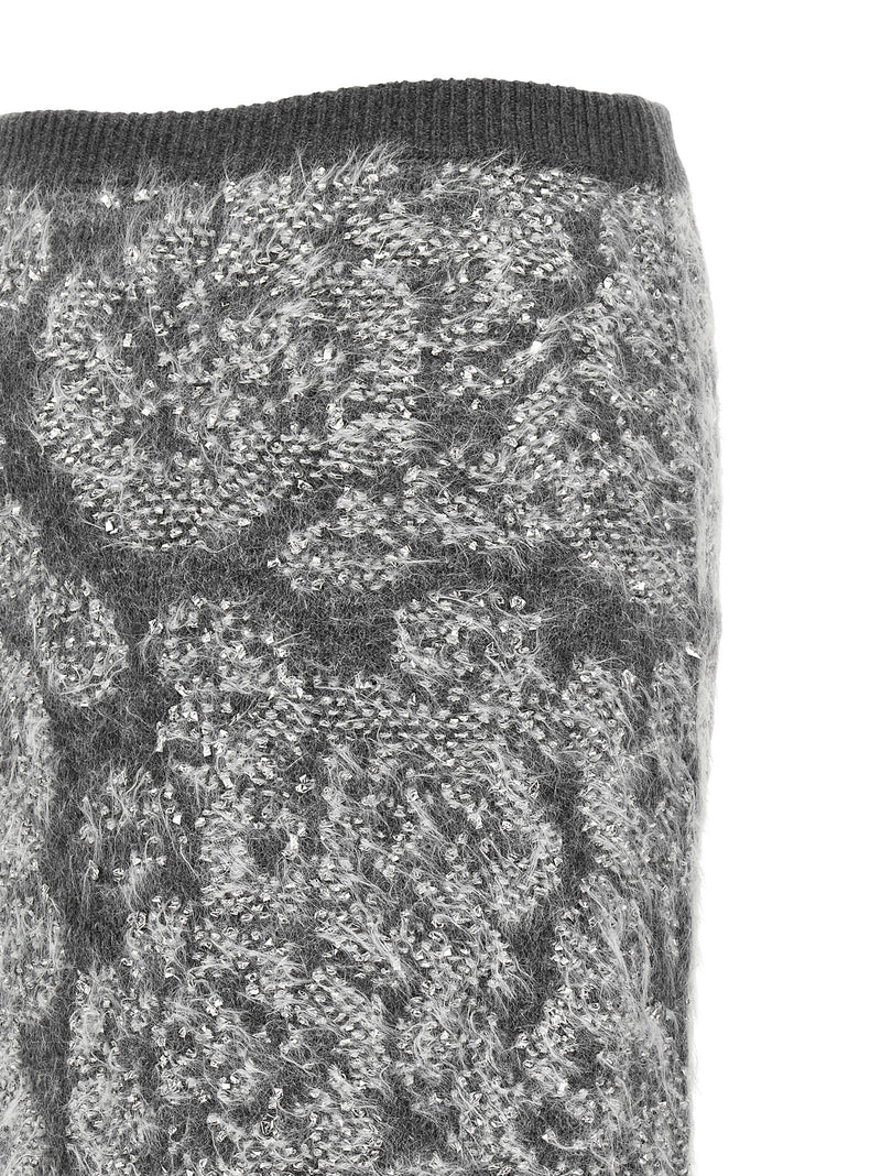 NUDE Gray Wool Midi Skirt