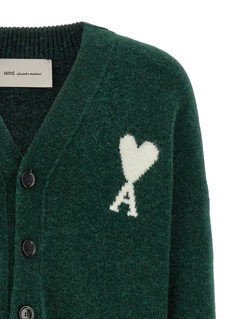 Ami Paris Bicolor Alpaca Leather Cardigan