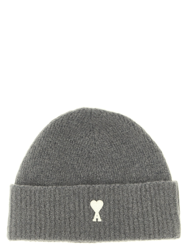 Ami Paris Gray Alpaca Leather Beanie