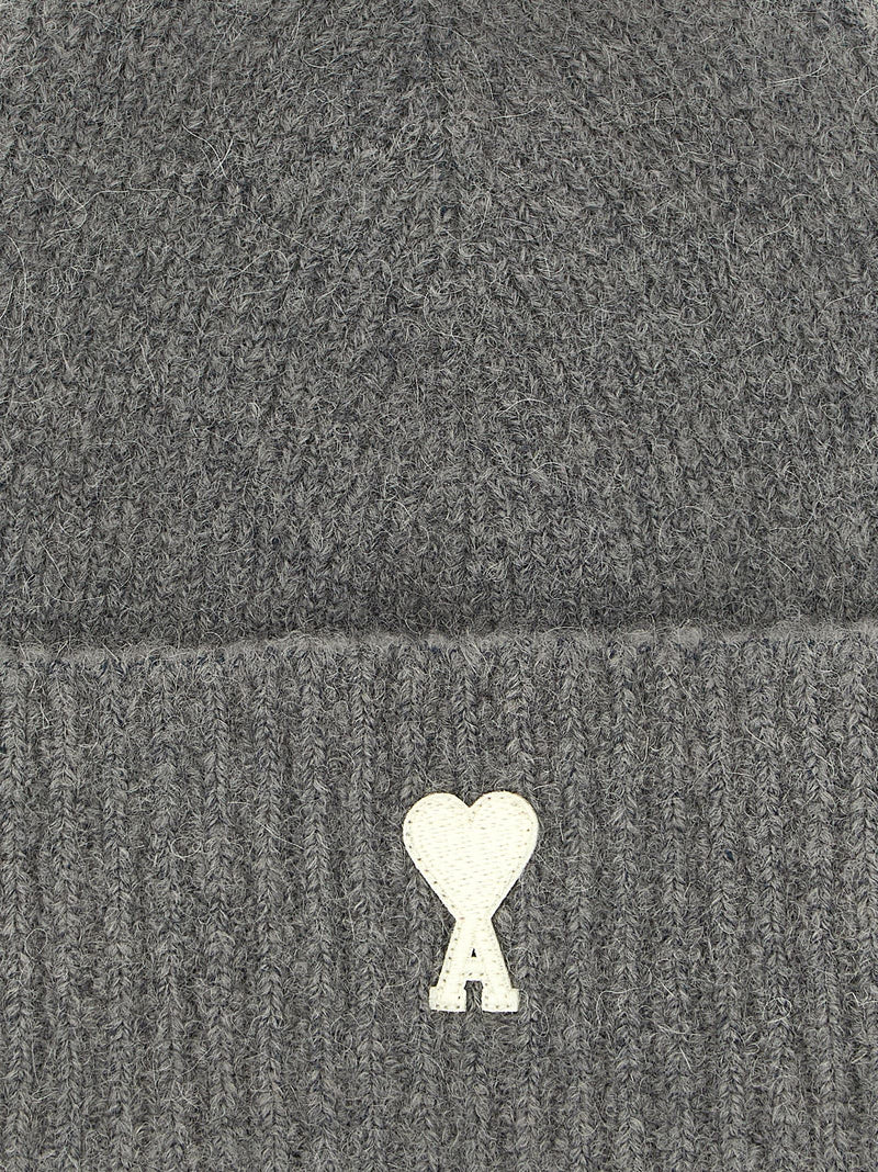 Ami Paris Gray Alpaca Leather Beanie