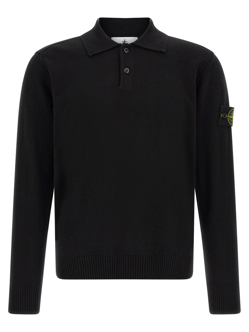 Stone Island Black Virgin Wool Polo Shirt