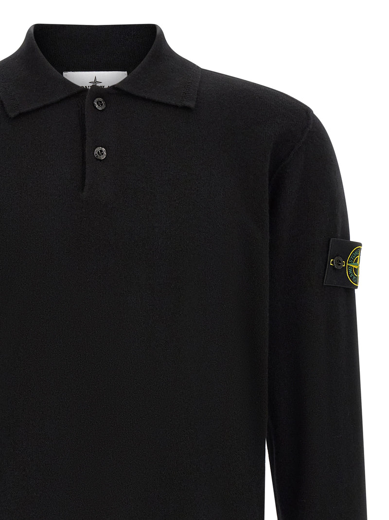 Stone Island Black Virgin Wool Polo Shirt