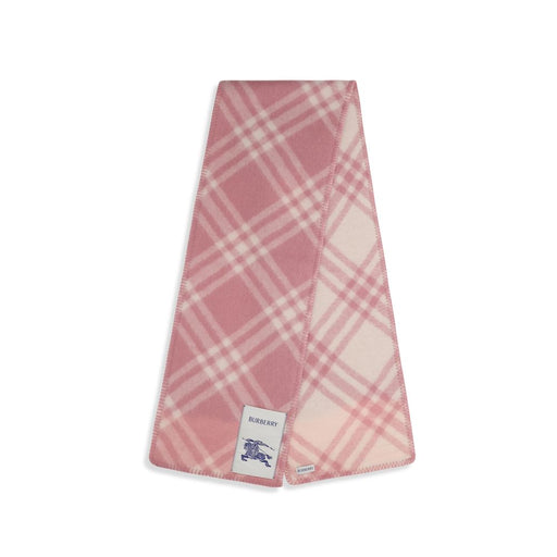 Burberry Multicolor Scarf, Burberry Multicolor Wool Oves Aries Scarf | Rose Gold, displayed folded to show the soft merino wool pink tartan design and branded logo label. Product 13879, 79661334579, Accessories, Burberry, Discount_30-39, in-stock, Multicolor, New with tags, Scarves - Accessories, Scarves - Scarves - Accessories, Women.