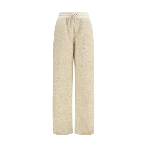 Moncler Beige Polyester Joggers for women (Workout Pants) | Beige, front view of wide-leg fleece joggers. Moncler Workout Pants for Women in Beige, Clothing and Sportswear - Clothing, available in S, M, and L, New with tags, in-stock, Discount_40-49, Joggers (workout pants) - Sportswear - Clothing, product code 13879 and 79661334579.