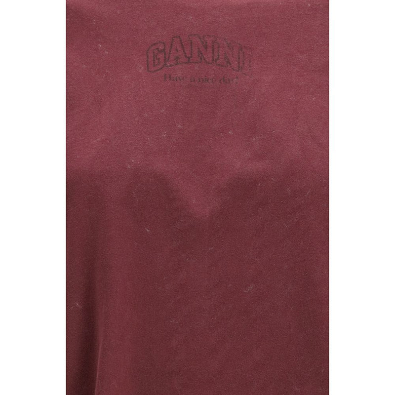 Ganni Bordeaux Cotton Long Sleeve T-Shirt