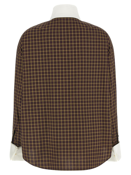 Marni Blouse for women's Marni Blouse for Women's Brown Cotton Poplin Check Shirt With White Scarf Collar And Logo | Brown, back view showcasing the relaxed silhouette and brown cotton poplin check pattern; Brown Clothing, Blouses - Shirts - Clothing, Shirts - Clothing, Women, Discount_50-59, in-stock, IT36 | S, IT38, IT40, Marni, New with tags.
