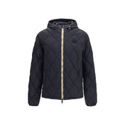 Burberry Black Nylon Shell Jacket for men – front view of the black nylon down jacket with Check stitching and hood. Burberry Black Nylon Shell Jacket for mens.