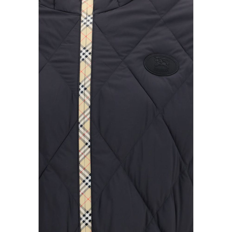 Burberry Black Nylon Shell Jacket for men – back view highlighting the regular fit, adjustable hood and hem, and distinctive Check design. Burberry Black Nylon Shell Jacket for mens.