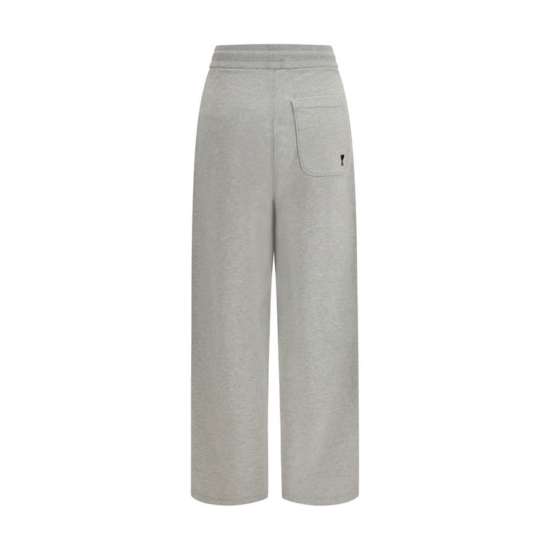 Ami Paris Gray Cotton Sweatsuit for women, back view of gray cotton sweatpants featuring a rear patch pocket and relaxed wide-leg silhouette.