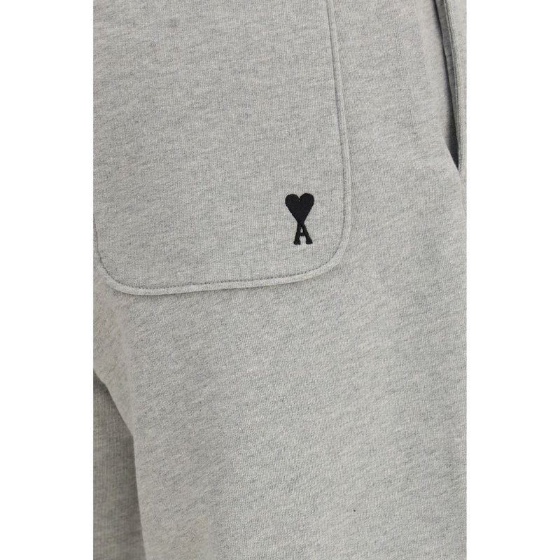 Ami Paris Gray Cotton Sweatsuit close-up showing the gray cotton back pocket with contrasting Ami de Cœur logo embroidery.