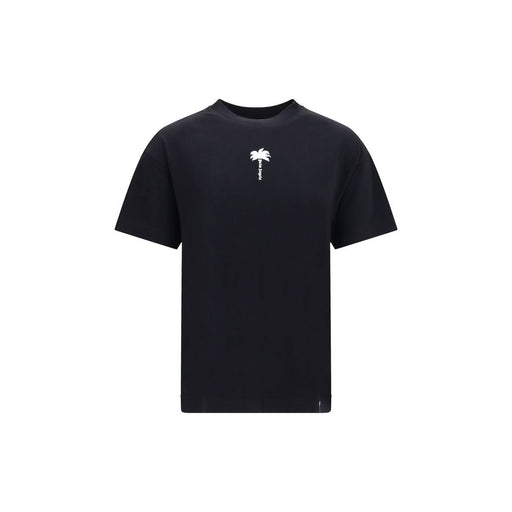 Palm Angels Black Cotton T-Shirt for Men | Black, front view of a Palm Angels T-Shirt for Men with white palm tree logo, short sleeves and crew neck; product 13879, 79661334579, Black, Clothing, Discount_40-49, in-stock, L, M, Men, New with tags, Palm Angels, S, T-Shirts - Clothing, XL, XXL.