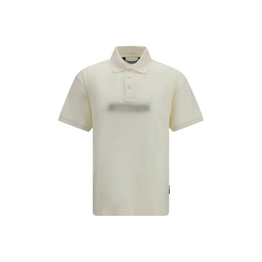 Front view of the Palm Angels Beige Cotton Polo Shirt for Women, a Palm Angels Polo Shirt for Women with a classic collar, short sleeves, button placket, and embroidered chest logo. Beige Clothing in-stock in L, M, S, and XL; Men, New with tags; Polo Shirts - T-Shirts - Clothing, T-Shirts - Clothing; 13879, 79661334579, Discount_40-49.