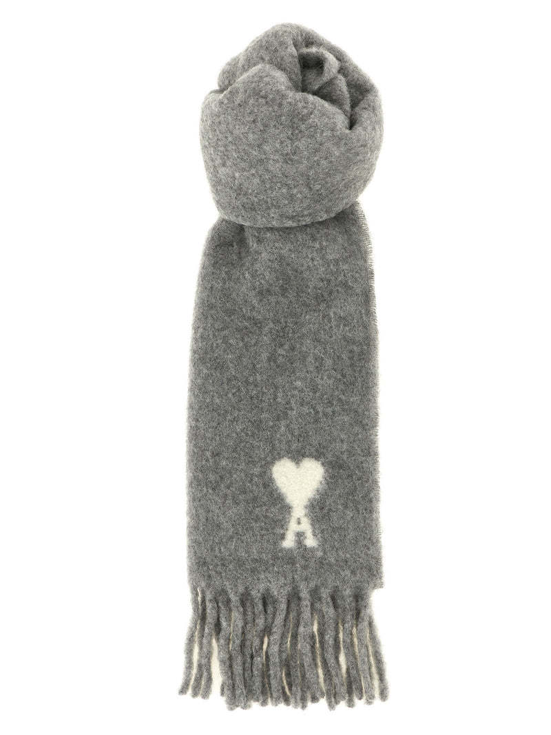 Ami Paris Gray Alpaca Leather Foulard