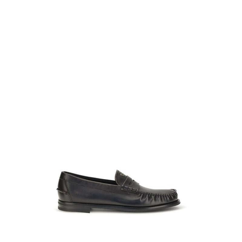 Prada Black Calf Leather Bos Taurus Slip-On Loafers