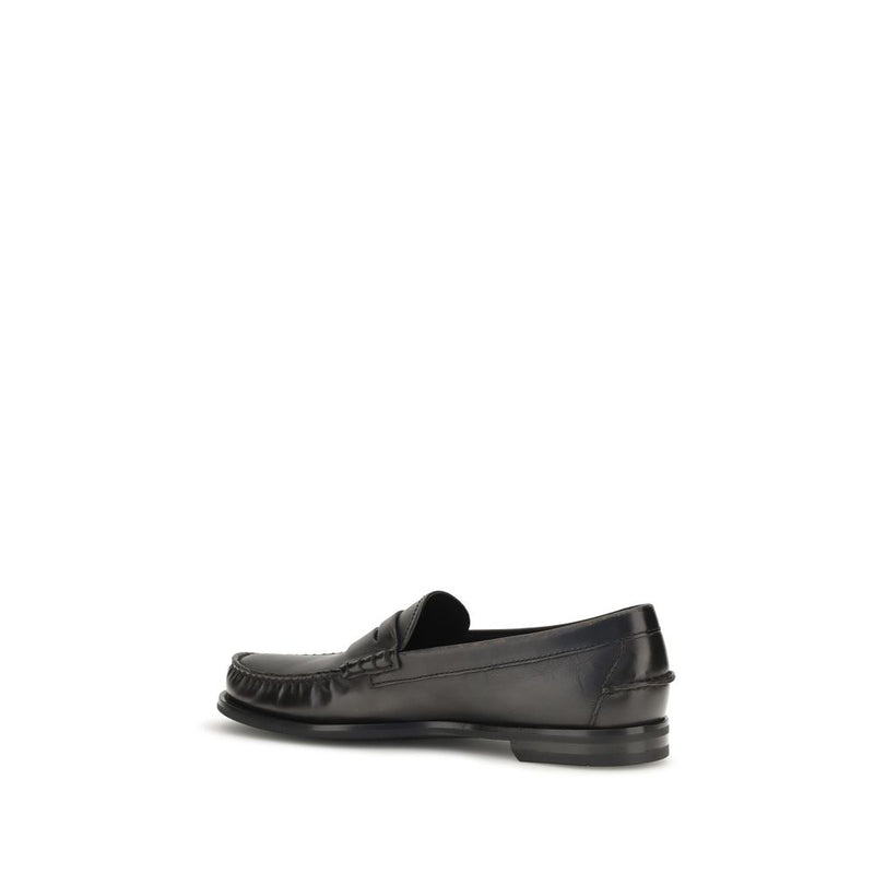 Prada Black Calf Leather Bos Taurus Slip-On Loafers
