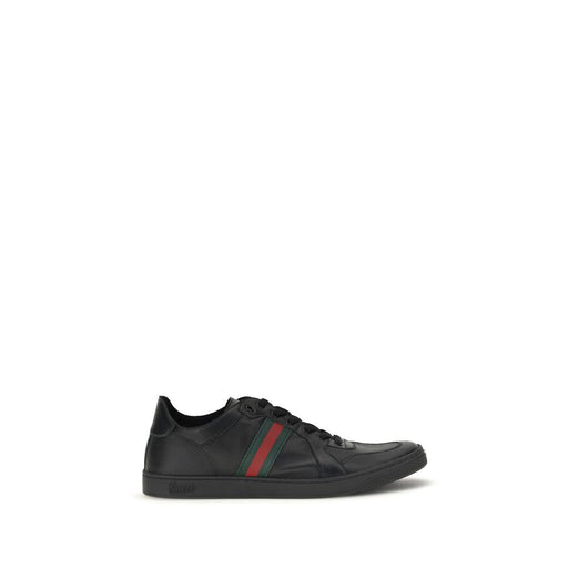Gucci Stretch Coda Black Calf Leather Low Top Sneakers, Gucci Leather Low Top Sneakers shown in side profile with signature green and red Web stripe, offered by Urbalenti NYC, style 13879, 79661334579, Black, Discount_30-39, sizes EU 38 | US 5, EU39.5/US6.5, EU39/US6, EU40.5/US7.5, EU40/US7, EU41.5/US8.5, EU41/US8, EU42.5/US9.5, EU43/US10, in-stock in Low Tops - Sneakers - Shoes for Men, New with tags, Shoes, Sneakers - Shoes.