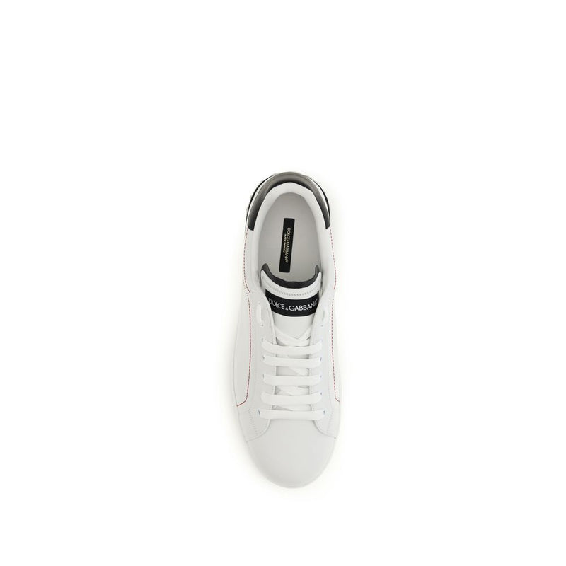 Dolce & Gabbana White Calf Leather Bos Taurus Low Top Sneakers