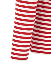 Detail of the soft cotton striped sleeve and hem on the Comme Des Garçons Play Striped Long Sleeve T-Shirt for Men, a stylish white and red Comme Des Garçons Long Sleeve T-Shirt for Men. 13879, 79680700467, Clothing, Comme Des Garçons Play, Discount_30-39, in-stock, M, Men, New with tags, T-Shirts - Clothing, T-Shirts - T-Shirts - Clothing, White, XL, XXL, Urbalenti NYC.