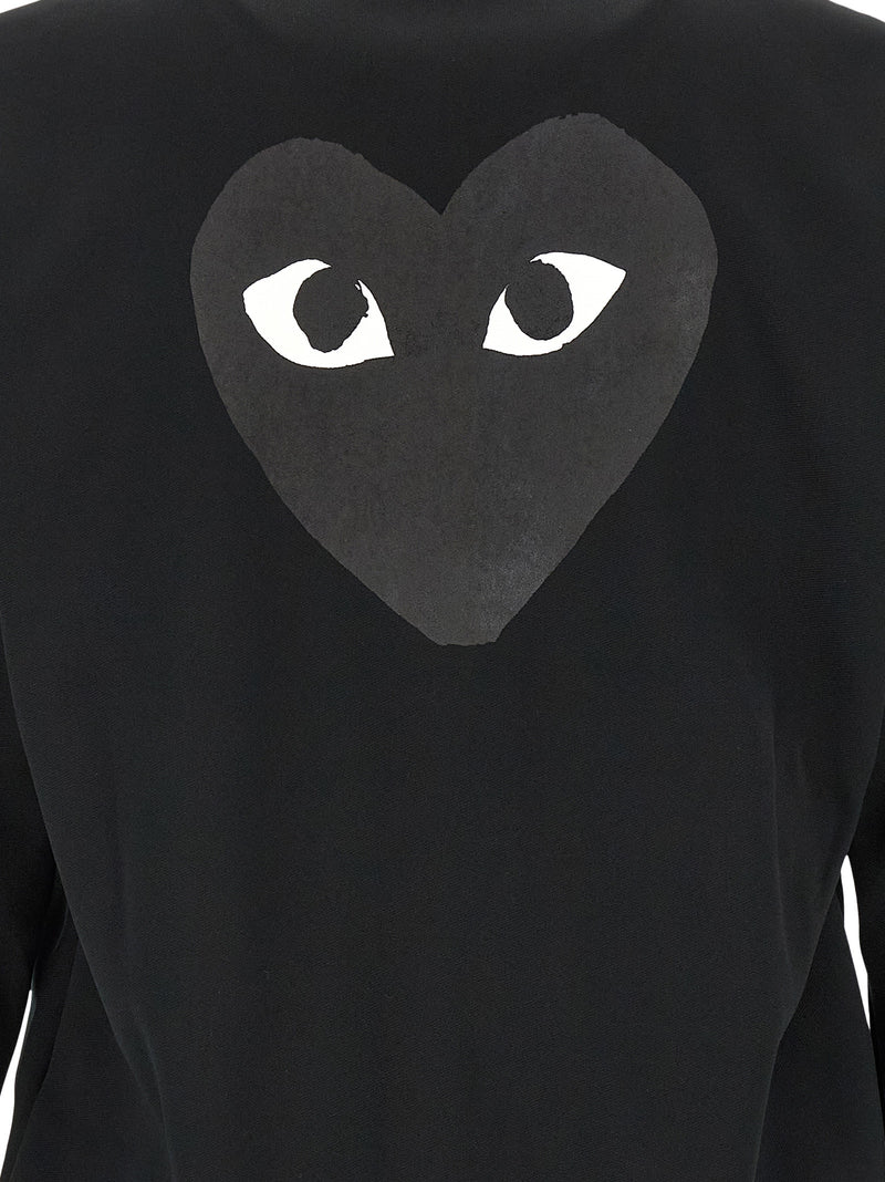 Comme Des Garçons Sweatshirt for Men | Black PLAY Hoodie by Comme Des Garçons Play, close-up of the distinctive tone-on-tone heart-with-eyes back print. Black sweater in Cardigans - Sweaters - Clothing and Sweaters - Clothing, listed under Clothing for Men in sizes L, M, XL, and XXL; New with tags, in-stock, Discount_30-39.