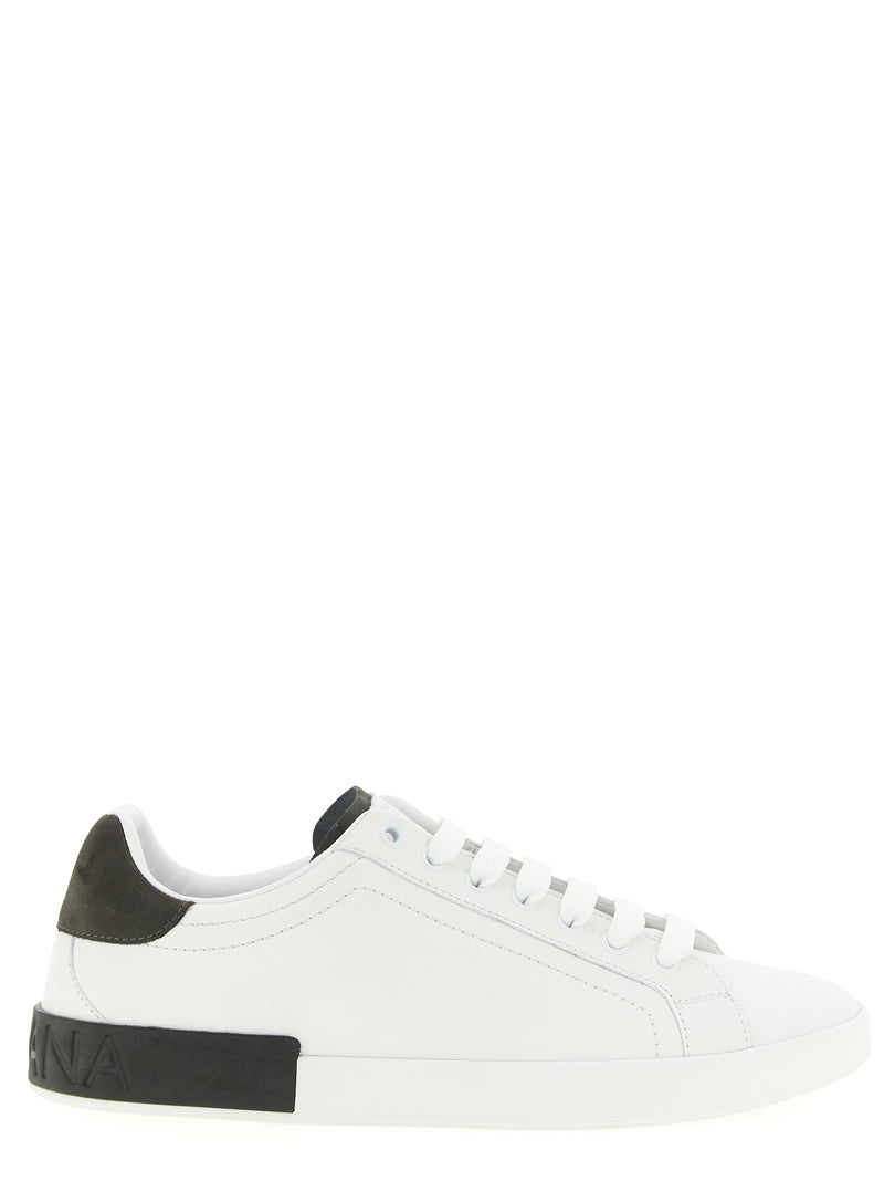 Dolce & Gabbana White Calfskin Low Top Sneakers for Men, side profile of white leather Dolce & Gabbana Sneakers for Men with dark gray nubuck heel, branded sole, and white laces. Urbalenti NYC, 13879, 79680700467, Discount_40-49, Dolce & Gabbana, EU 40 | US 7, EU 41 | US 8, EU 42 | US 9, EU43/US10, EU44/US11, EU45/US12, EU46/US13, EU47/US14, in-stock, Low Tops - Sneakers - Shoes, Men, New with tags, Shoes, Sneakers - Shoes, White.