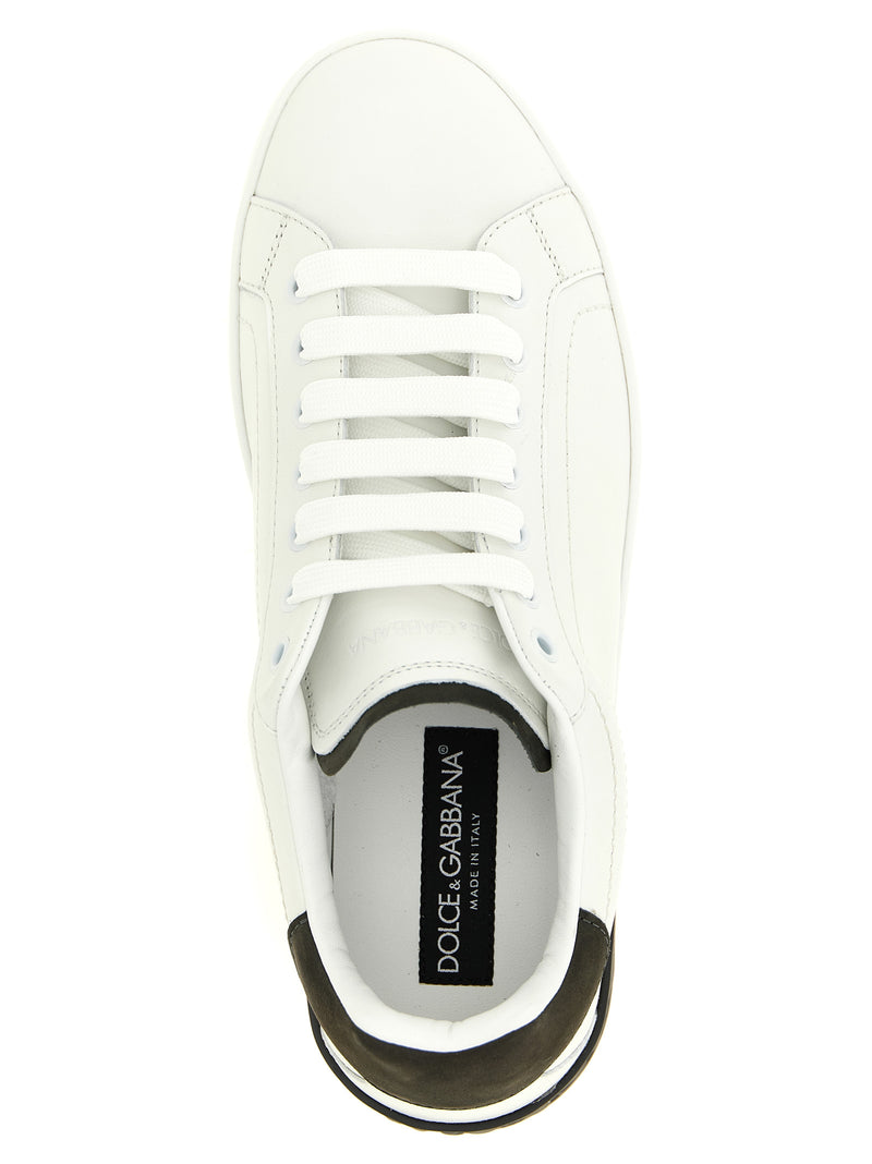 Dolce & Gabbana White Calfskin Low Top Sneakers for Men, top-down view displaying the white laces, clean toe box, cushioned collar, and Dolce & Gabbana insole. Elegant Dolce & Gabbana Sneakers for Men from Urbalenti NYC, 13879, 79680700467, Discount_40-49, Dolce & Gabbana, EU 40 | US 7, EU 41 | US 8, EU 42 | US 9, EU43/US10, EU44/US11, EU45/US12, EU46/US13, EU47/US14, in-stock, Low Tops - Sneakers - Shoes, Men, New with tags, Shoes, Sneakers - Shoes, White.