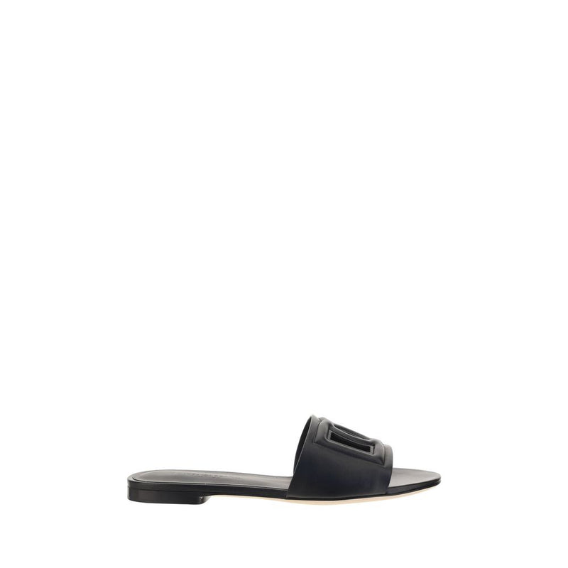 Dolce & Gabbana Millenials Black Calf Leather Flat Sandals
