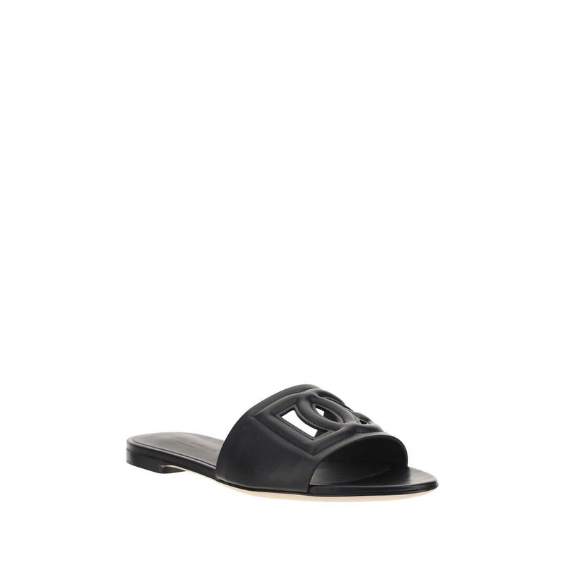 Dolce & Gabbana Millenials Black Calf Leather Flat Sandals