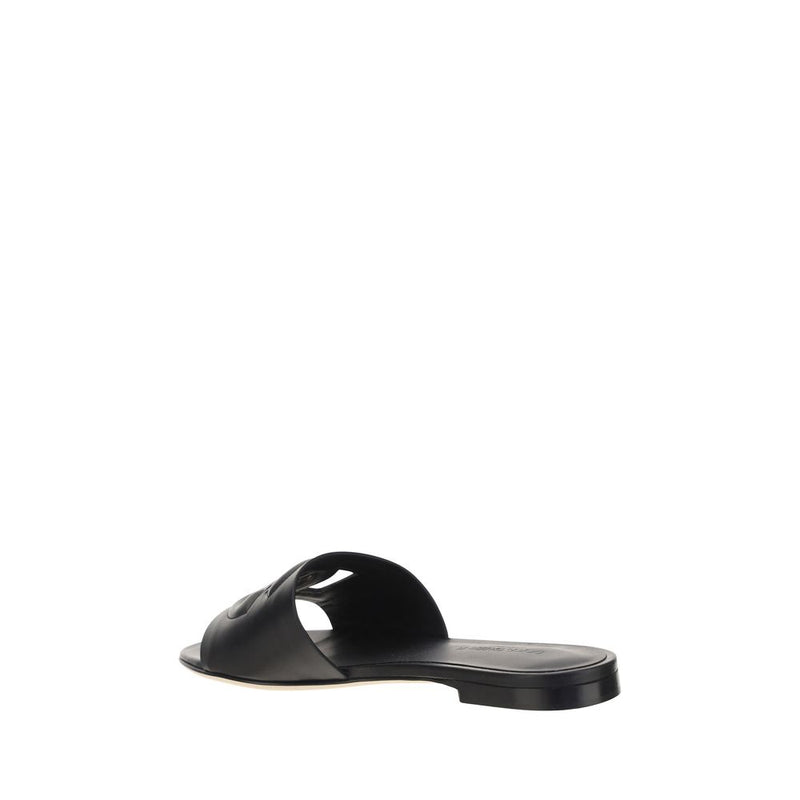 Dolce & Gabbana Millenials Black Calf Leather Flat Sandals