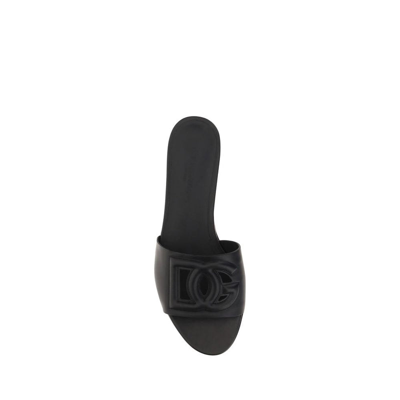 Dolce & Gabbana Millenials Black Calf Leather Flat Sandals