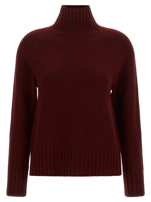 Front view of the 'S Max Mara Cardigan for women, titled 'S Max Mara Cardigan for Women | Bordeaux Wool Cashmere, featuring a rich Bordeaux high neck, relaxed boxy fit, long raglan sleeves, and ribbed hem. Urbalenti NYC, 'S Max Mara, 13879, 79680700467, Bordeaux, Cardigans - Sweaters - Clothing, Clothing, Discount_40-49, in-stock, L, M, New with tags, S, Sweaters - Clothing, Women, XS.